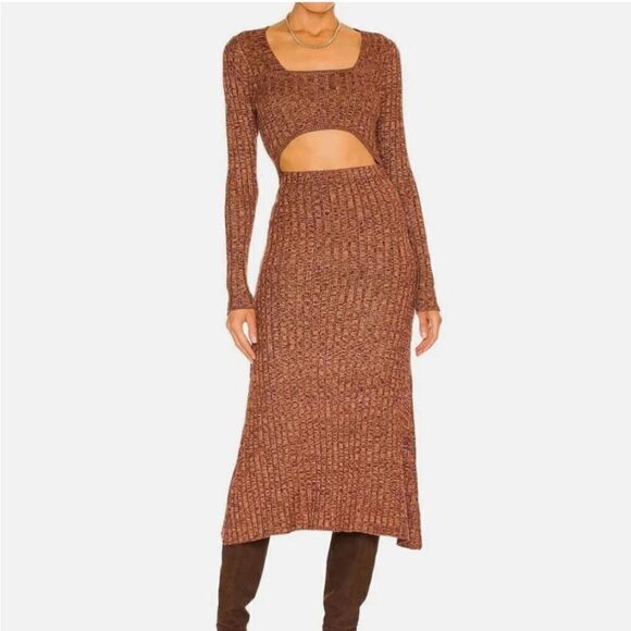 Revolve AFRM Skye Cutout Midi Sweater Dress in Marled Port - Picture 3 of 9